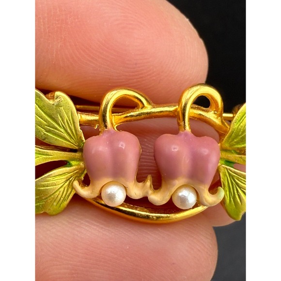 Vintage Joan Rivers Flower Brooch Double Gold Tone Enamel - Picture 3 of 7